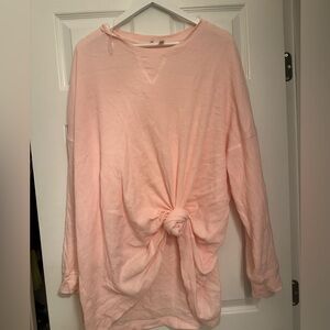 Free people Oversized Pink Knit Long Sleeve with Knot Tie Size L